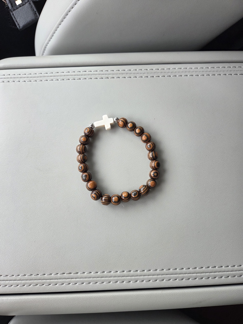 Brown Beaded Cross Stretch Bracelet for Men